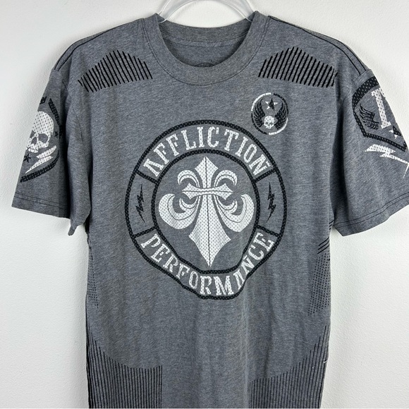 Affliction Men's T-shirt short sleeve performance gray crewneck size: L - Picture 2 of 8